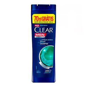 Shampoo Anticaspa Clear Men Limpeza Diaria 2 em 1 400ml Gratis 70ml