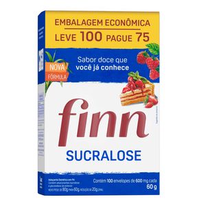 Adocante Finn Sucralose Po 100 Envelopes com 600mg