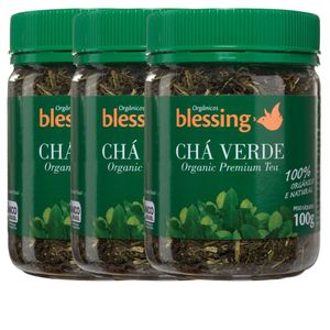 Chá Verde Orgânico Premium Folhas e Talos Blessing 3 und